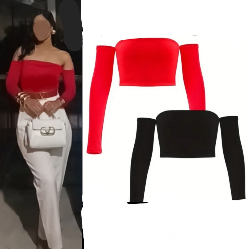 Bundle of Women stretchable off shoulder long sleeve tops